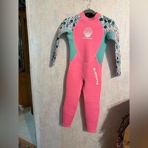 X-Manta Girls Pink and Teal Scuba Diving One Piece Suit, Sz XL